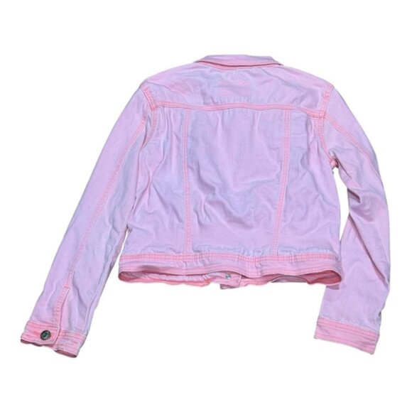 Justice Jacket Girls Size 10 Pink Denim Lace Floral Detail Long Sleeve Button Up - Picture 7 of 7